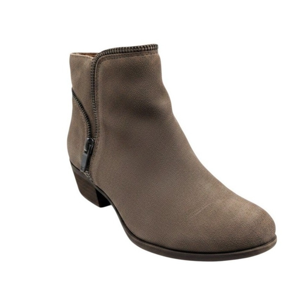 Lucky Brand Basel Suede Ankle Booties Taupe Double Zip - 8.5M
